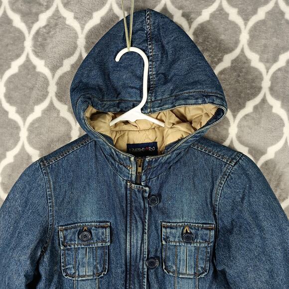 Limited Too Jacket Girls 10 Blue Denim Hooded Quilted Lined Zip Button Pockets - Picture 10 of 10